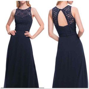 Open Back Lace Formal Dress -Levkoff Navy Blue 8 (fits like 6) -Never Worn